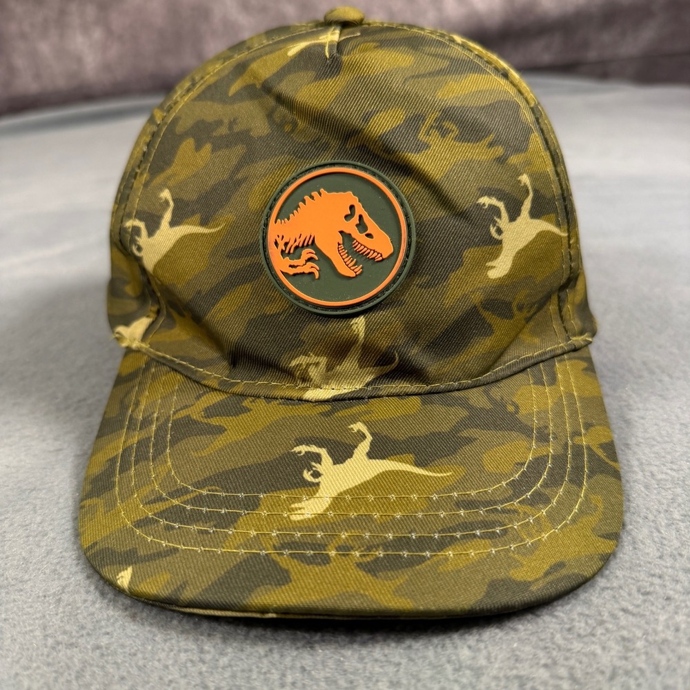 Jurassic World Dominion Camo Dinosaur Baseball Cap Green Orange T-Rex Hat OSFM